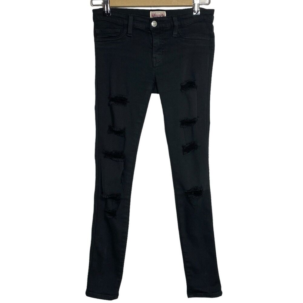 Moussy Jeans Womens 2 (27x28) Black Denim Low Rise Skinny Distressed Minimalist